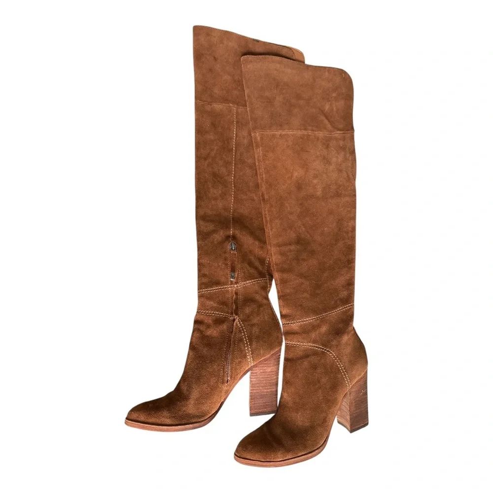 Dolce Vita Ohanna Saddle Suede Over The Knee Boots Stacked Heel Sz 7.5